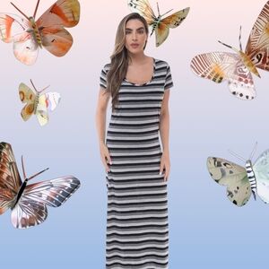 ✨Just Love Striped Black and Gray Maxi Dress Size 2X